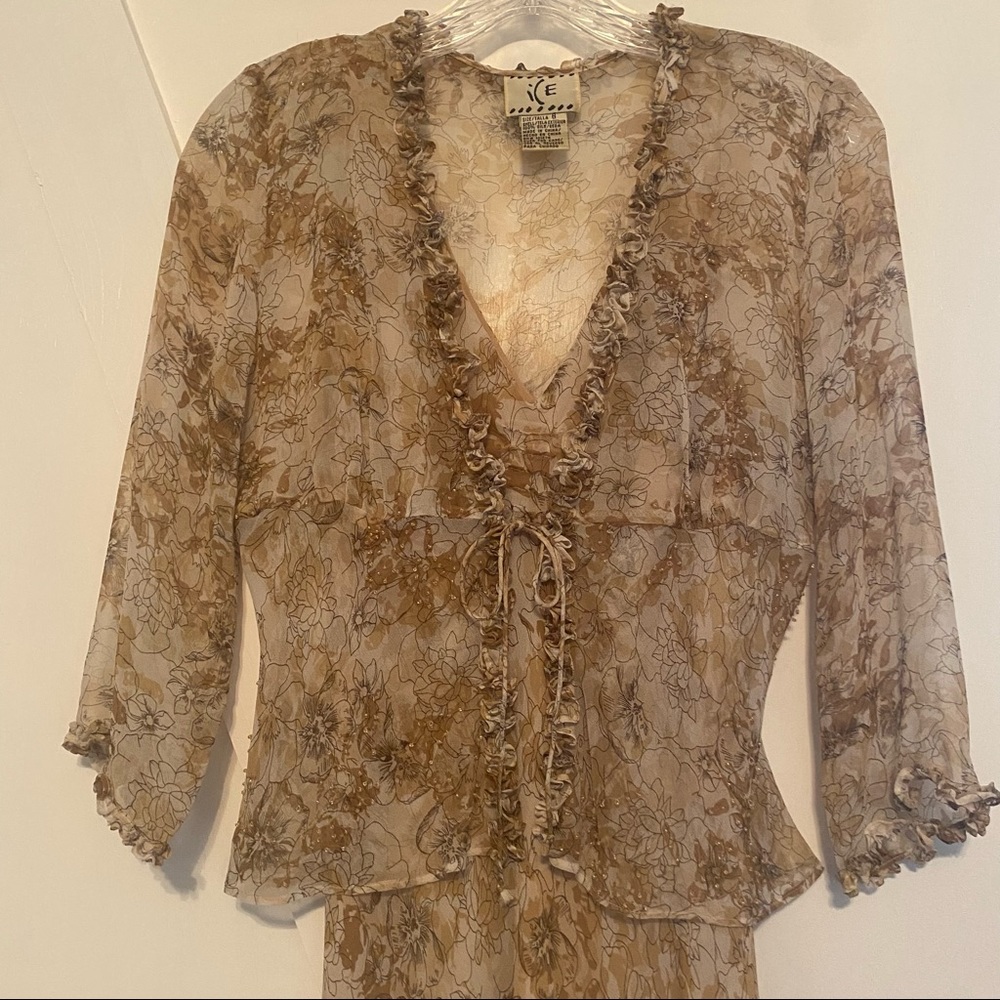 ICE 100% silk 2 piece dress & jacket.  Jacket-embellished with iridescent beads.
